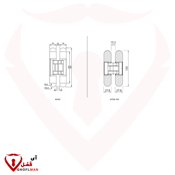 مفصلة ثلاثية الأبعاد مخفية كود KCH-40 NHN NHN